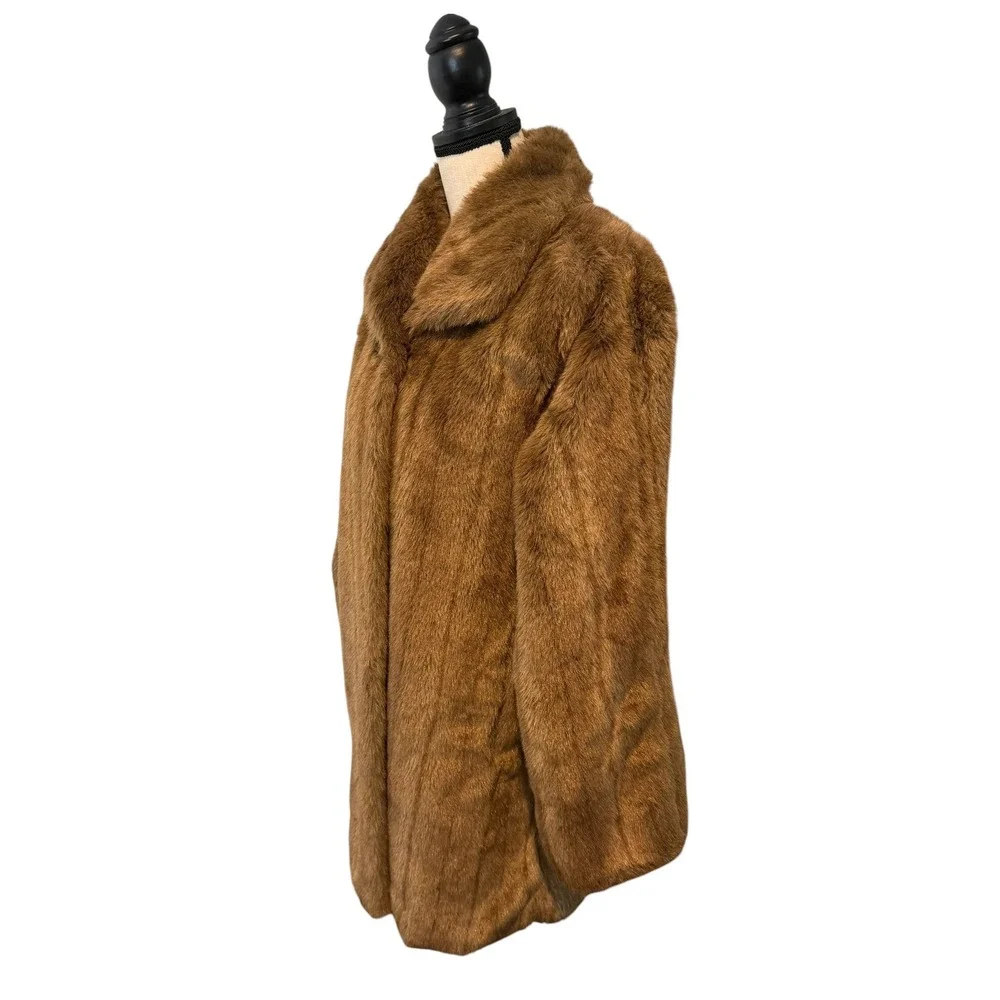 Alpine Studio Womens Faux Fur Coat Brown Mid Length Jacket Small Mob Wife Y2K